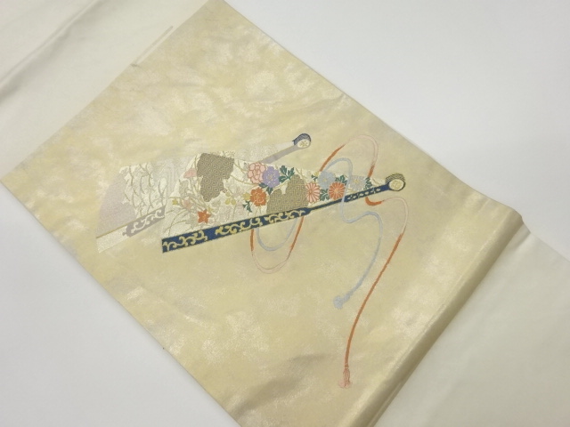 JAPANESE KIMONO / VINTAGE NAGOYA OBI / WOVEN FLOWER & FOLDING FAN PATTERN